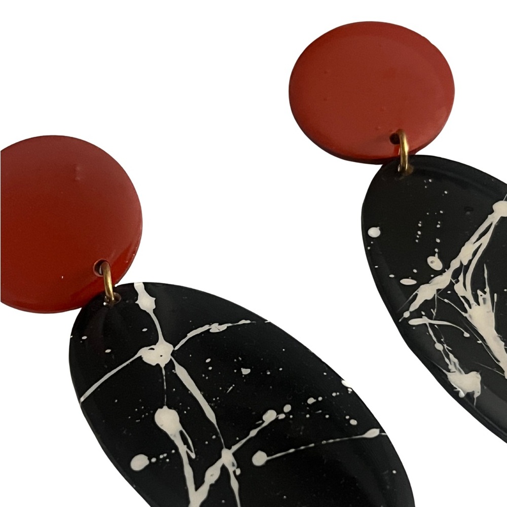 Abstract Red and Black Dangle Earrings